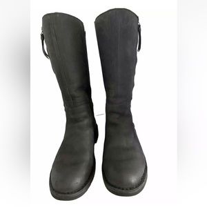 WOMENS 7 BLACK UGG ELLY 1017505 NUBUCK LEATHER WOOL LINED FULL ZIP BOOTS